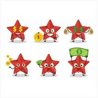 nuevo rojo estrellas dibujos animados personaje con linda emoticon traer dinero vector