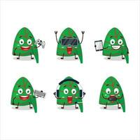 Green stripes elf hat cartoon character are playing games with various cute emoticons vector