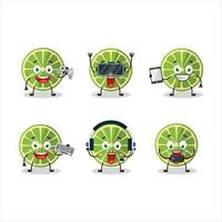 Lemon cartoon character are playing games with various cute emoticons vector