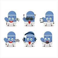 New blue gloves cartoon character are playing games with various cute emoticons vector