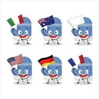 New blue gloves cartoon character bring the flags of various countries vector