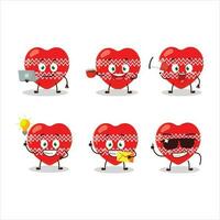 Love red christmas cartoon character with various types of business emoticons vector