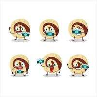 Photographer profession emoticon with spiral biscuit cartoon character vector