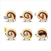 Spiral biscuit cartoon character with various types of business emoticons vector