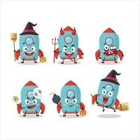 Halloween expression emoticons with cartoon character of blue rocket firecracker vector