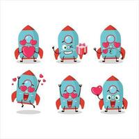 Blue rocket firecracker cartoon character with love cute emoticon vector