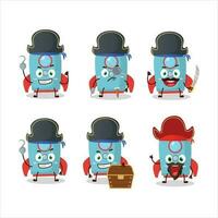 dibujos animados personaje de azul cohete petardo con varios piratas emoticones vector