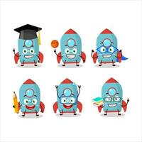 School student of blue rocket firecracker cartoon character with various expressions vector