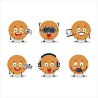 Circle wood cutting board cartoon character are playing games with various cute emoticons vector
