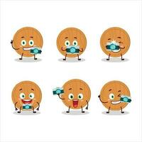 Photographer profession emoticon with circle wood cutting board cartoon character vector