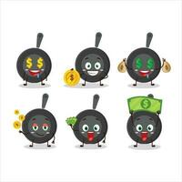 Frying pan cartoon character with cute emoticon bring money vector