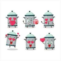Cooking pan cartoon character with love cute emoticon vector