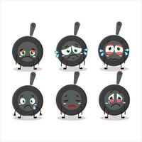 Frying pan cartoon character with sad expression vector