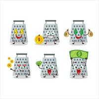 Grated cheese cartoon character with cute emoticon bring money vector