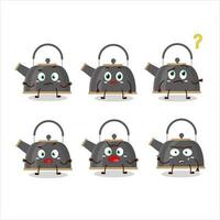 Cartoon character of black teapot with what expression vector