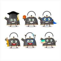 School student of black teapot cartoon character with various expressions vector