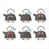 Cartoon character of black teapot with sleepy expression vector