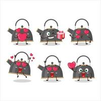 Black teapot cartoon character with love cute emoticon vector