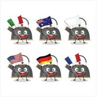 Black teapot cartoon character bring the flags of various countries vector