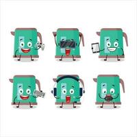 Digital kettle cartoon character are playing games with various cute emoticons vector