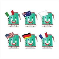 Digital kettle cartoon character bring the flags of various countries vector