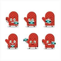 Photographer profession emoticon with oven mitt cartoon character vector