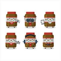 Peanut jar cartoon character are playing games with various cute emoticons vector