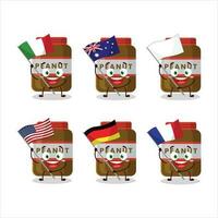 Peanut jar cartoon character bring the flags of various countries vector