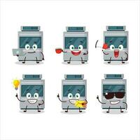 Stove cartoon character with various types of business emoticons vector