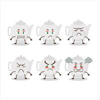 Ceramic teapot cartoon character with various angry expressions vector