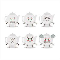 Ceramic teapot cartoon character with various angry expressions vector