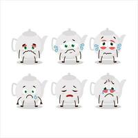 Ceramic teapot cartoon character with sad expression vector