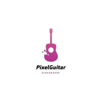 guitar combine with pixel effect logo design on isolated background vector