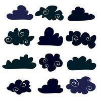 plano diseño de oscuro nubes icono conjunto vector