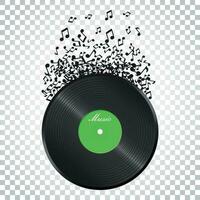 Vinyl disk with flying sound note. Music disk vector illustration. Sound record. Business concept simple flat pictogram on isolated background.