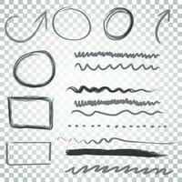 Hand drawn arrows and circles icon set. Collection of pencil sketch symbols. Vector illustration on isolated background. Simple business concept pictogram.