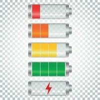 Set of battery charge level indicator. Vector illustration on isolated background. Simple business concept pictogram.