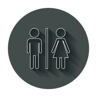 WC, toilet flat vector icon . Men and women sign for restroom with long shadow.