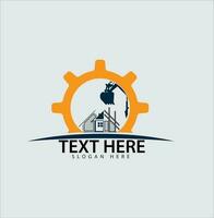 Free vector excavator and construction logo with buildings