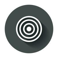 Target aim flat vector icon. Darts game symbol logo illustration. Success pictogram concept on black round background with long shadow.