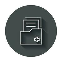 Document flat vector icon. Archive data file symbol logo illustration on black round background with long shadow.