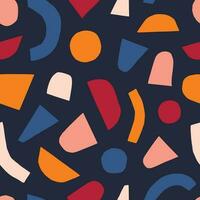 Modern Geometry seamless patter. Seamless vector texture with cut out shapes. Playful background in retro style with different forms and shapes