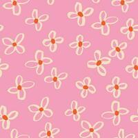 Beautiful floral pattern with hand drawn flowers. Vector seamless texture with simple ink flowers. Summer floral filed background