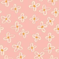 Beautiful floral pattern with hand drawn flowers. Vector seamless texture with simple ink flowers. Summer floral filed background