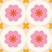 Modern Floral tile pattern in retro style. Simple geometric shapes texture. Decorative mosaic background vector