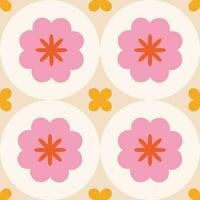 Modern Floral tile pattern in retro style. Simple geometric shapes texture. Decorative mosaic background vector