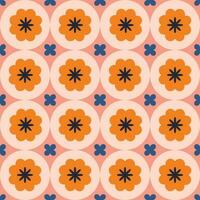 Modern Floral tile pattern in retro style. Simple geometric shapes texture. Decorative mosaic background vector