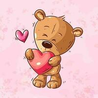 Cute bear standing carrying heart cartoon vector