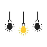 three hanging light bulb like insight thinking. flat minimal simple trend logo design element isolated on white. concept of abstract or simplicity symbol like different person or easy knowledge vector