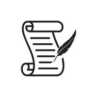 Writing on scroll with quill pen or historical line art vector icons for games and websites